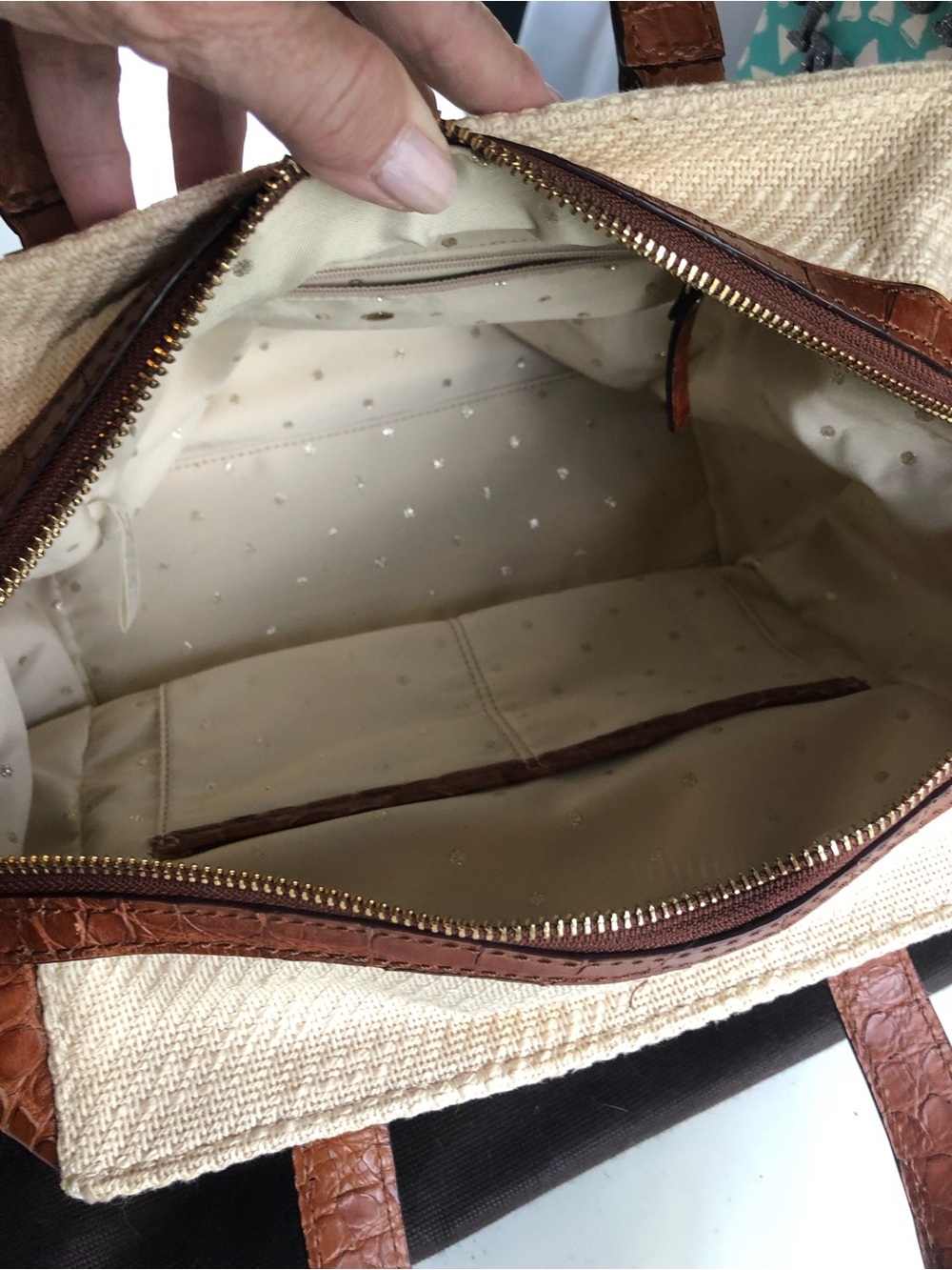 kate spade Cream and Brown Croc-Trim Bow Satchel - Picture 2 of 2